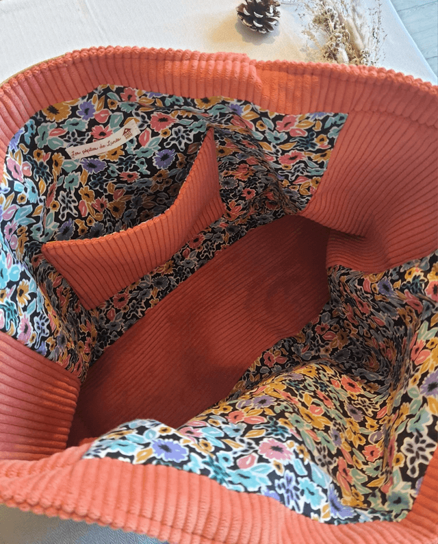 Sac cabas velours côtelé corail 