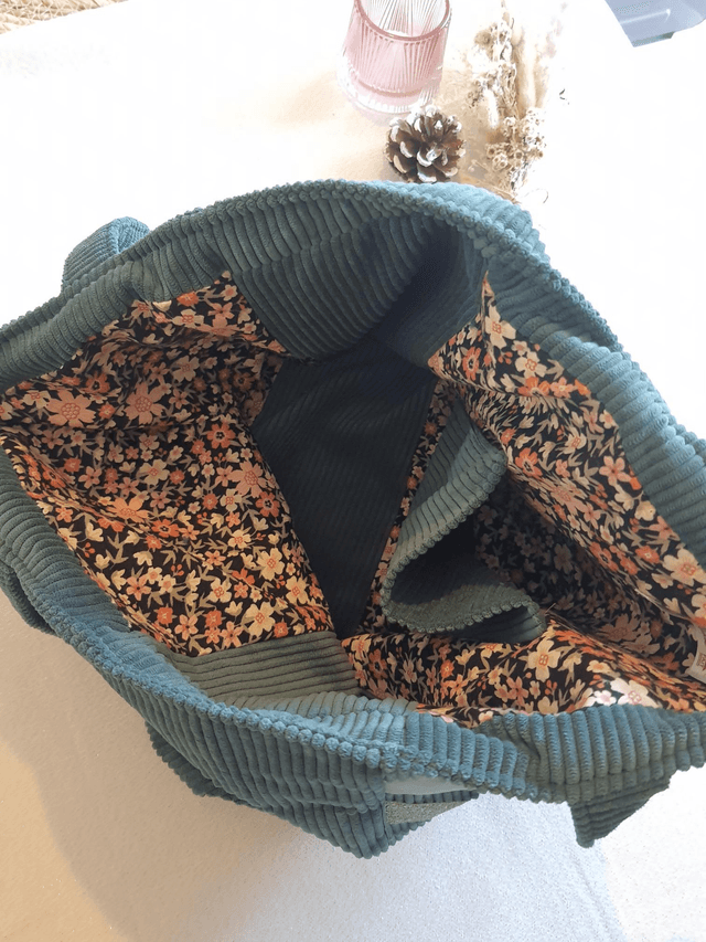Sac cabas velours côtelé vert foncé 