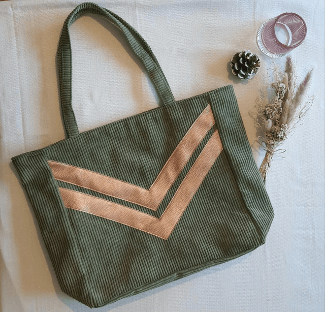 Sac cabas velours côtelé kaki