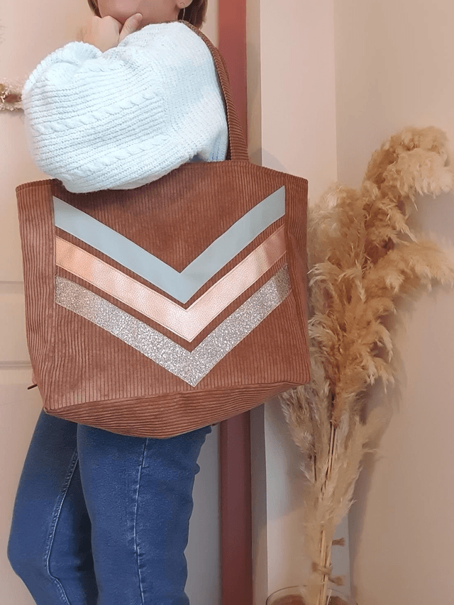 Sac cabas velours côtelé marron