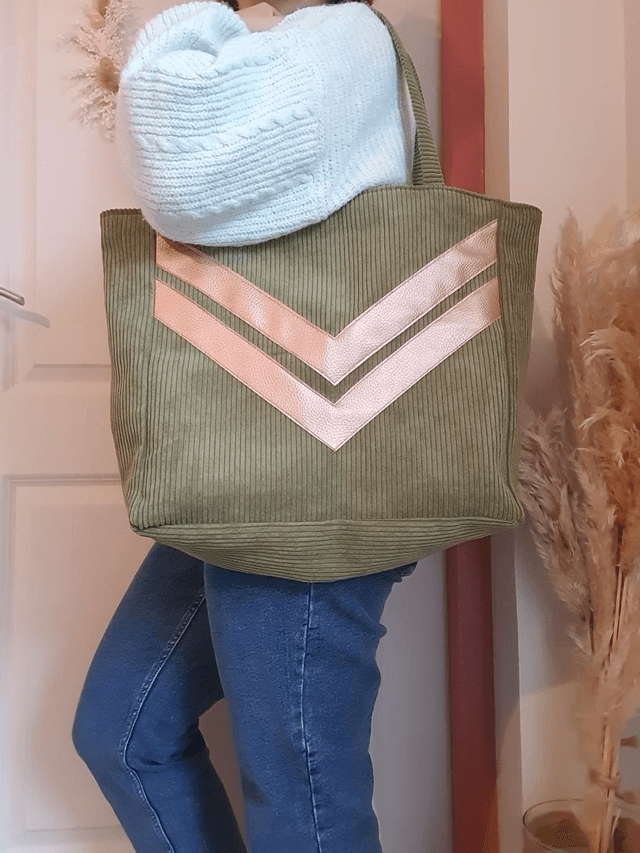 Sac cabas velours côtelé kaki