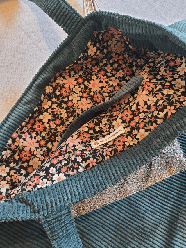 Sac cabas velours côtelé vert foncé 