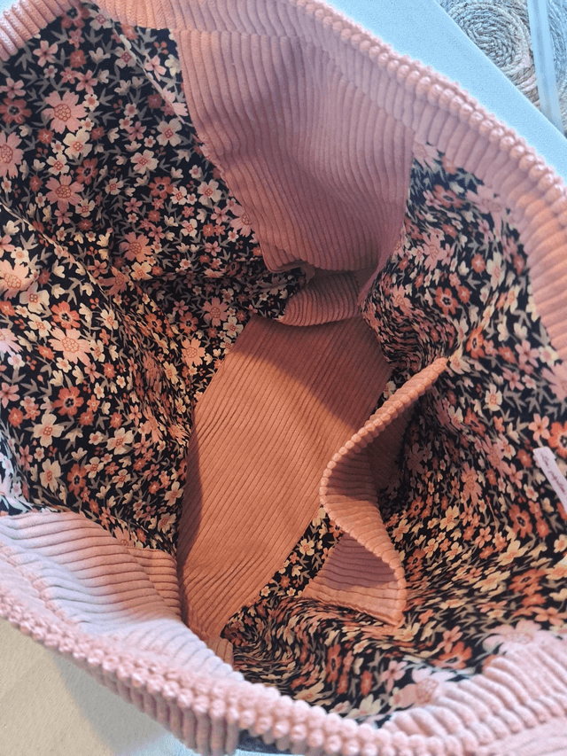 Sac cabac velours côtelé vieux rose
