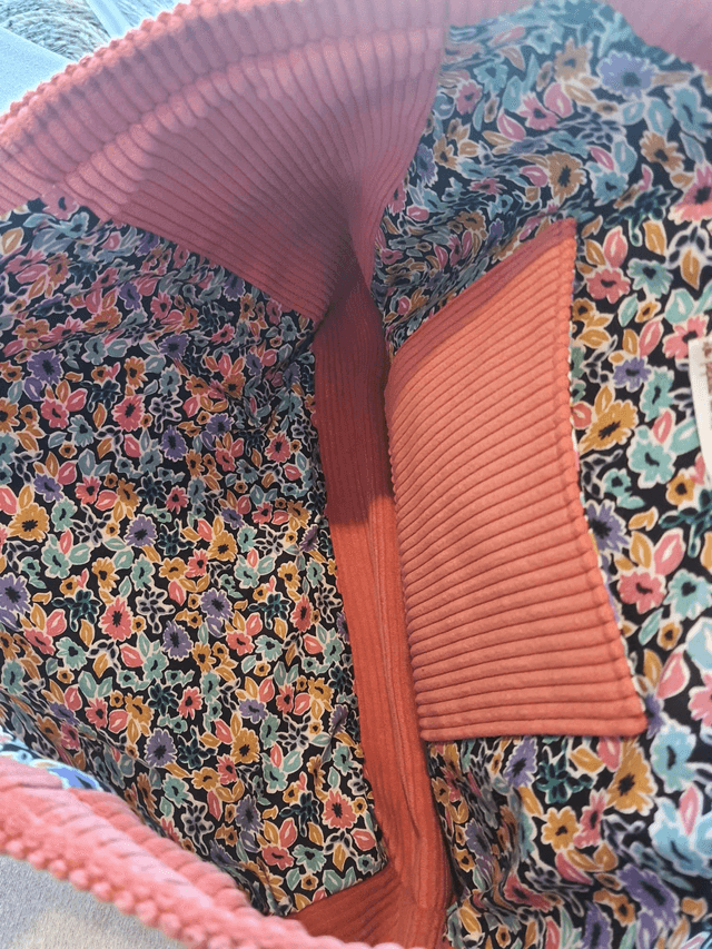 Sac cabas velours côtelé corail