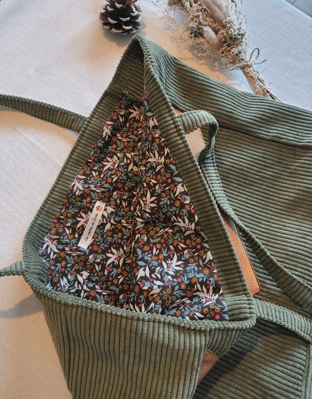 Sac cabas velours côtelé kaki
