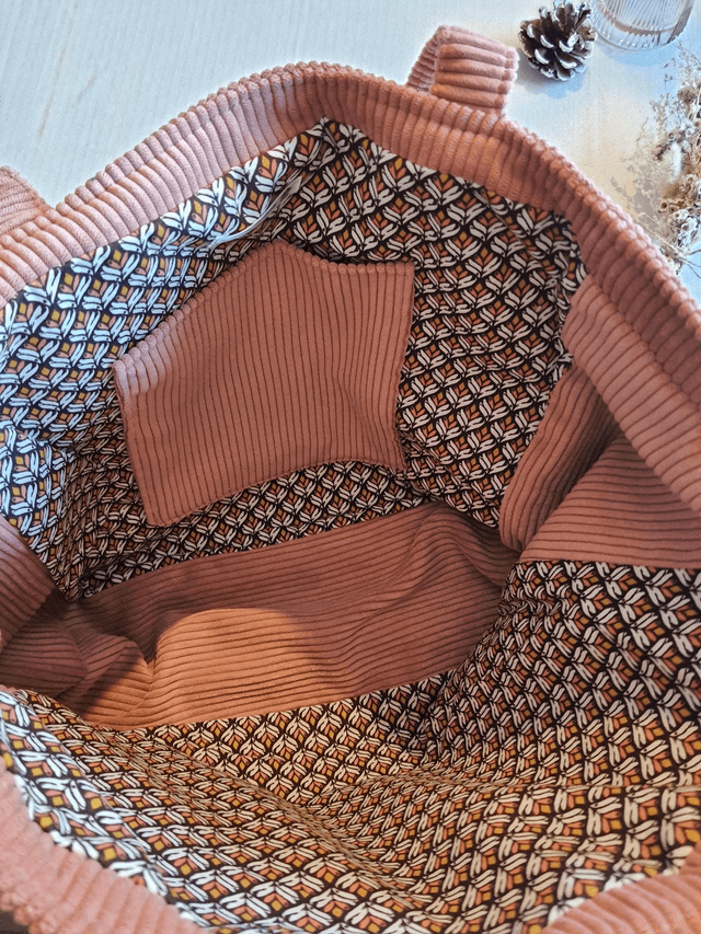 Sac cabas velours côtelé vieux rose