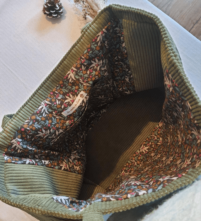 Sac cabas velours côtelé kaki