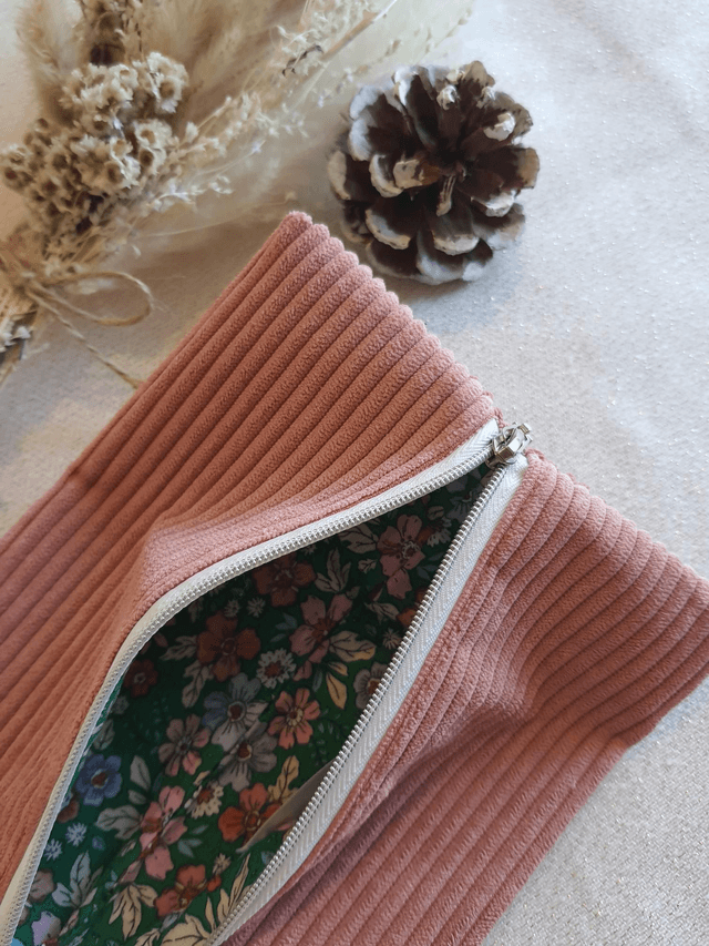 Trousse velours vieux rose