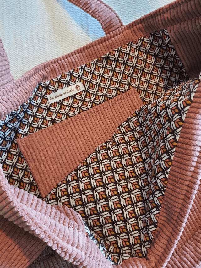 Sac cabas velours côtelé vieux rose