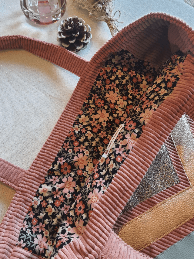 Sac cabac velours côtelé vieux rose