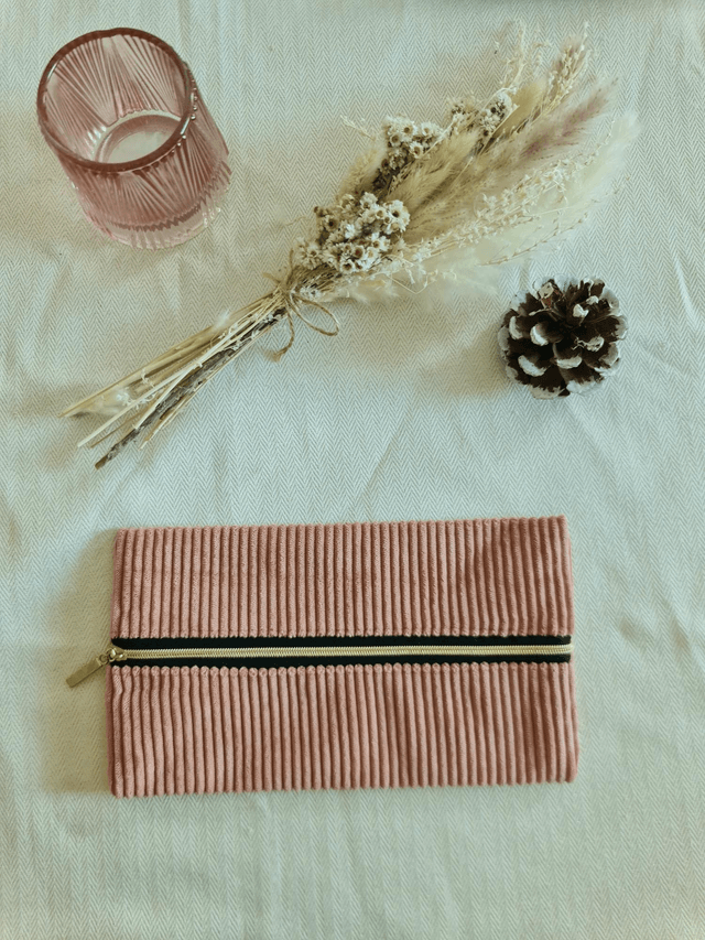 Trousse plate longue vieux rose