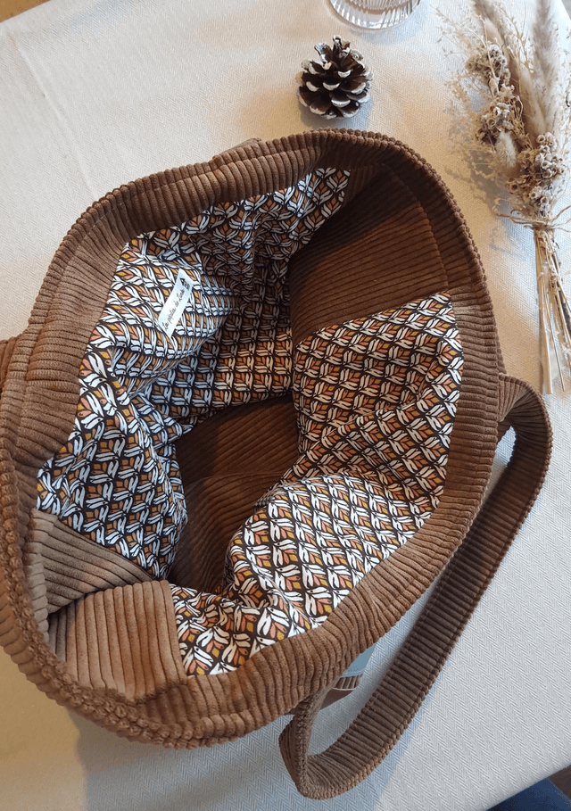 Sac cabas velours côtelé marron
