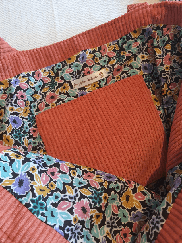 Sac cabas velours côtelé corail 