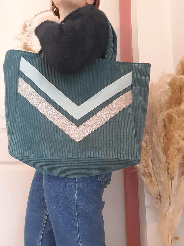 Sac cabas velours côtelé vert foncé 