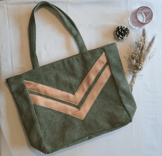 Sac cabas velours côtelé kaki