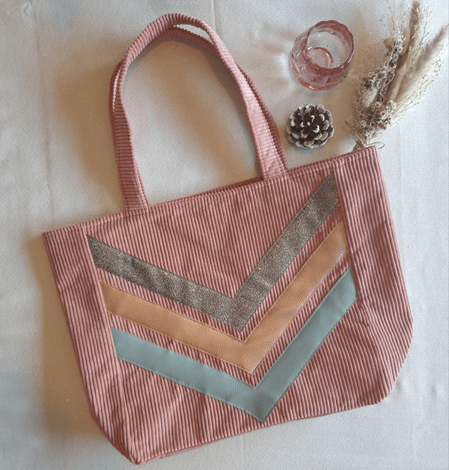 Sac cabac velours côtelé vieux rose