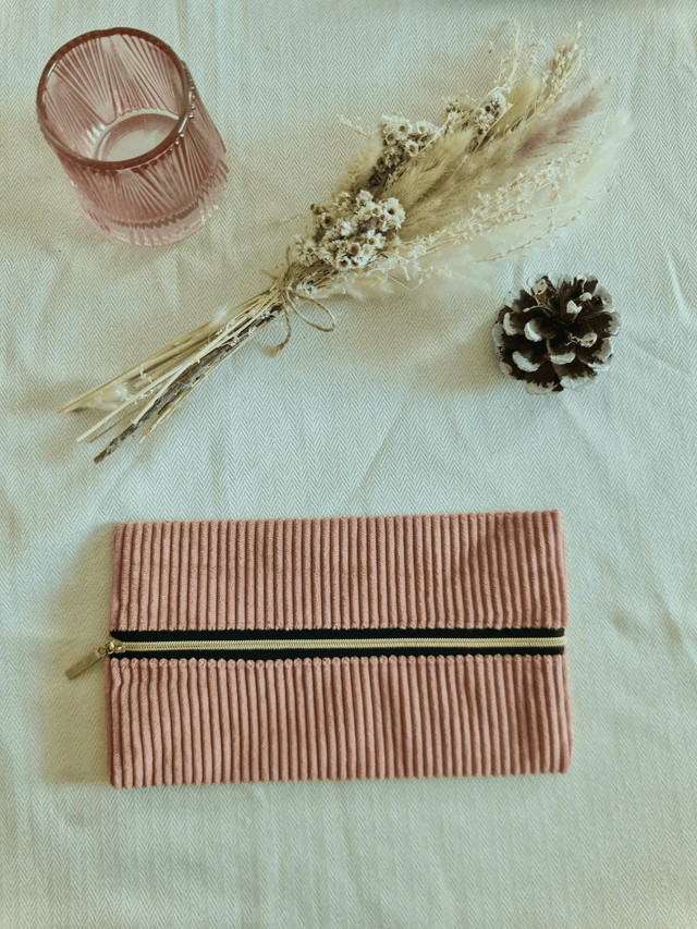 Trousse plate longue vieux rose